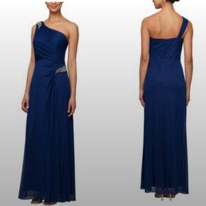 Alex Evening Bead‎ Waist One Shoulder Chiffon Gown